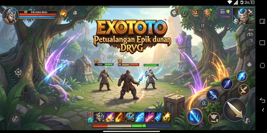 Screenshot EXOTOTO menampilkan aksi seru dalam pertempuran RPG.