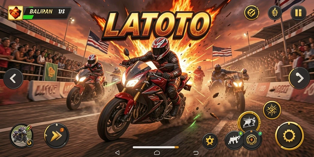 Tampilan gameplay menarik dengan balapan motor yang penuh adrenalin.