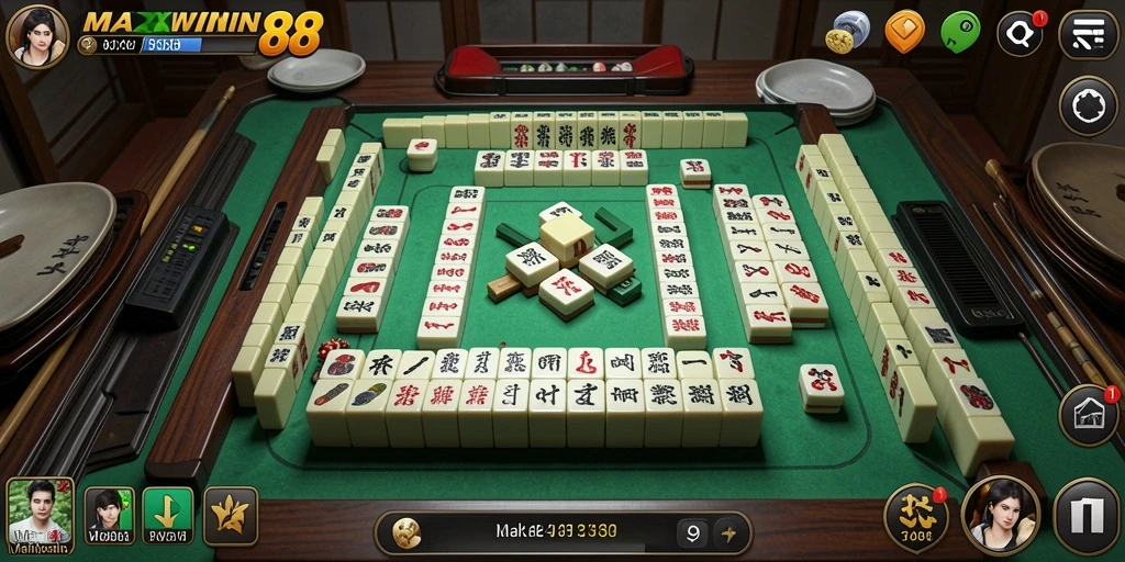 Tampilan gameplay <strong>MAXWIN88</strong> yang menarik dan seru dengan desain ubin Mahjong.