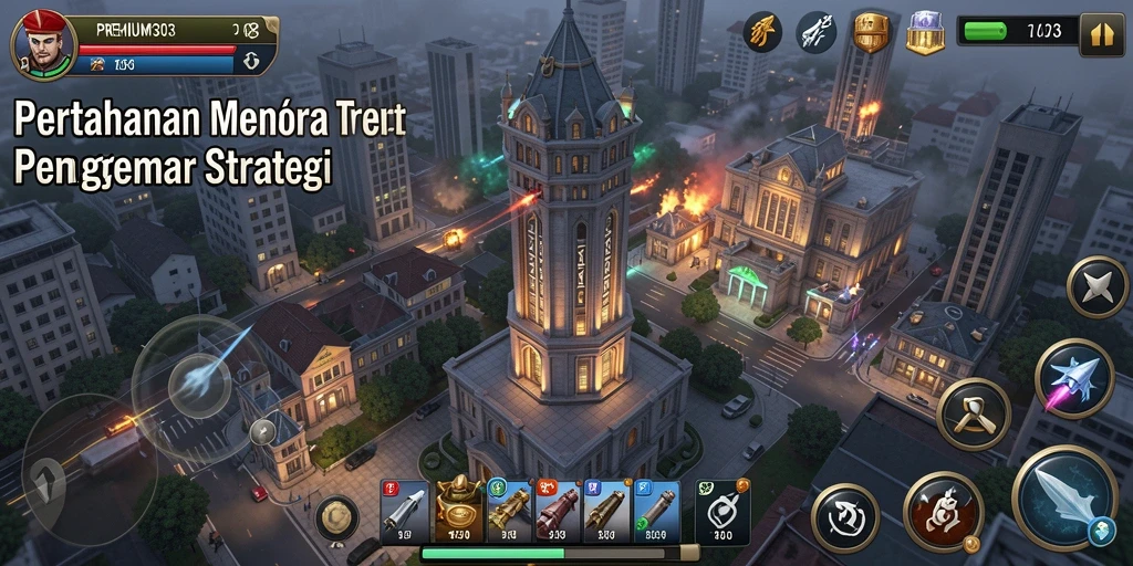 Tampilan dinamis gameplay Tower Defense yang menegangkan.