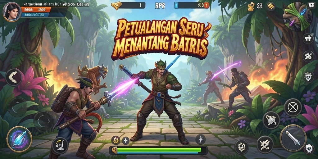 Screenshot utama RP8 menampilkan aksi mendebarkan dalam petualangan.