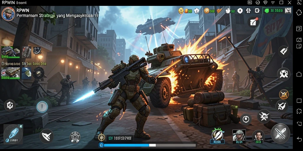 Screenshot gameplay RPWIN dengan aksi strategi yang intens.