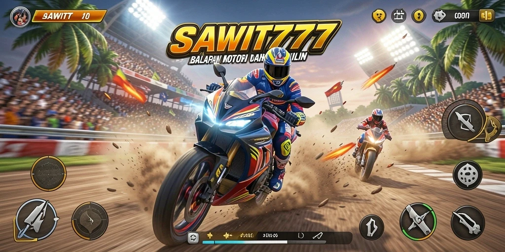 Gameplay menarik dari SAWIT777 dengan balapan motor cepat.